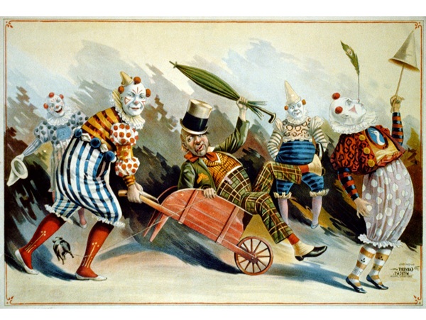 Five circus clowns, like Donald Trump and his tech billionaires. © Wikipedia/ Library of Congress, USA.